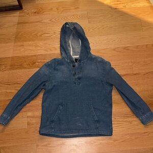 Denim Styled Blue Hooded Pullover